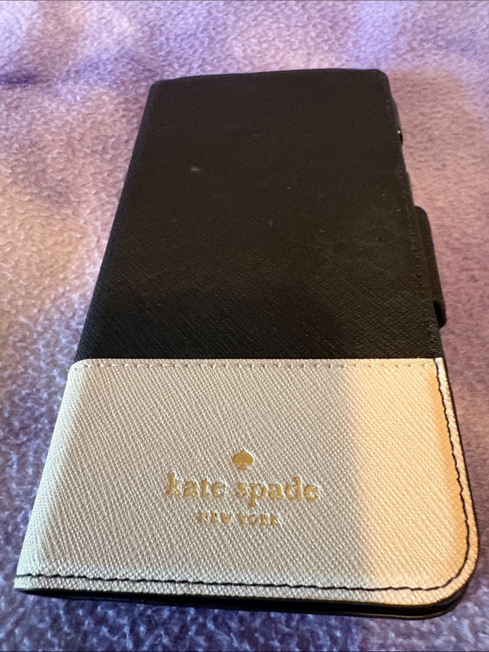 kate spade Black and Cream Bicolor Phone Wallet with Gold Logo